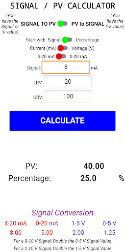 PV Signal Calculator Screen 2