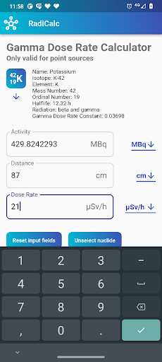 RadiCalc Radiation Calculator Screen 3