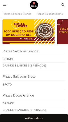 Android application Pizzaria Lolla screenshort