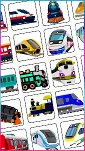 Trains Pixel Art Coloring Book