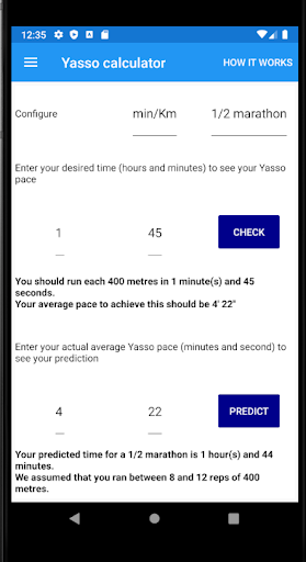 Android application Yasso Running Calculator screenshort