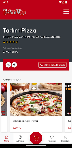 Android application Tadım Pizza screenshort
