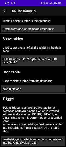 SQLite Compiler Screen 3