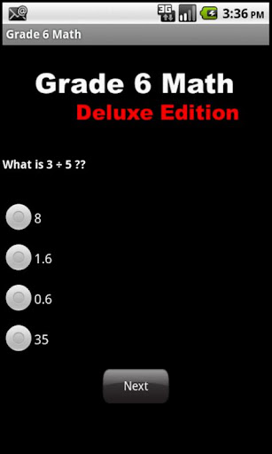 Android application Grade 6 Math - Deluxe Edition screenshort