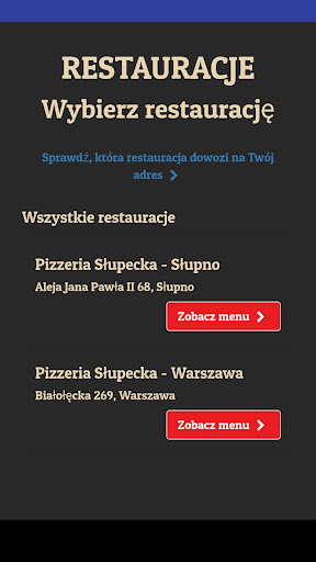 Android application Pizzeria Słupecka screenshort