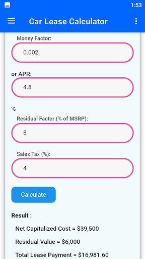 Car Lease Calculator Screen 3