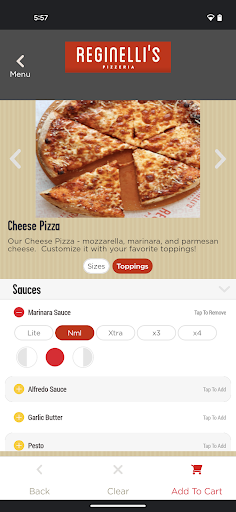 Screenshot of Reginellis Pizzeria