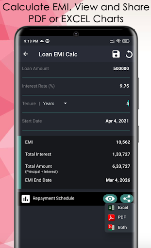 Android application EMI Calculator - Loan Planner/ screenshort