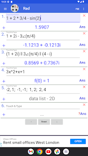 Screenshot van de rekenmachine met complexe getallen