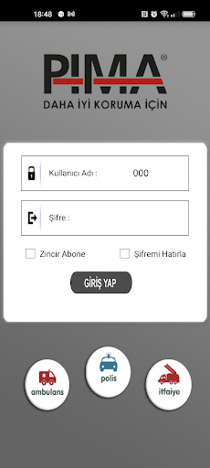 Android application Pima Alarm Sinyal Takibi screenshort