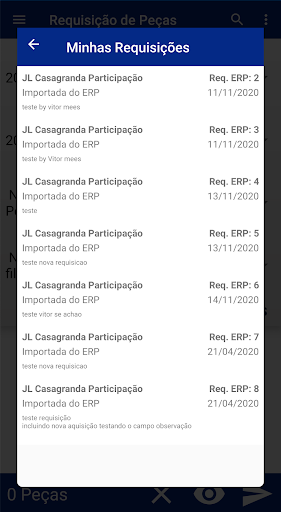 Requisição de Peças Screen 2