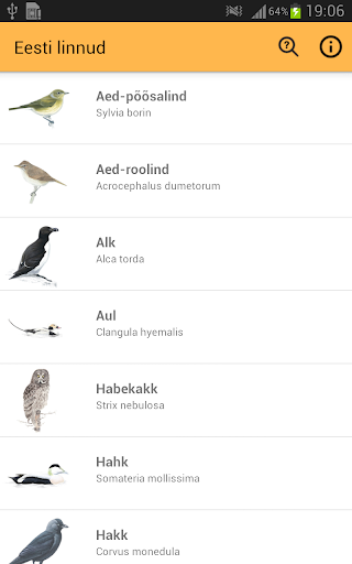 Android application Eesti linnud screenshort