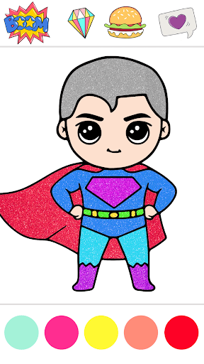 Glitter Superhero Coloring Screen 2