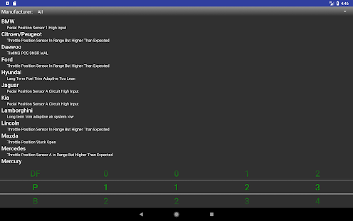 OBDII Trouble Codes Screenshot