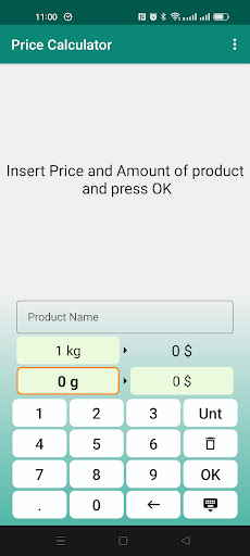 Android application Calculator Price per kg screenshort