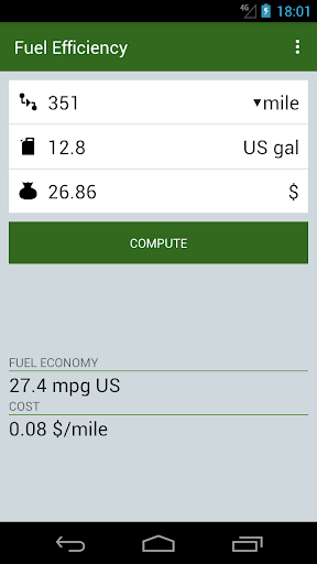 Android application Fuel Efficiency screenshort