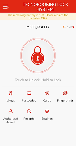 Android application TECNOBOOKING LOCK SYSTEM screenshort