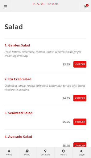 Izu Sushi Lansdale Ordering Screen 3