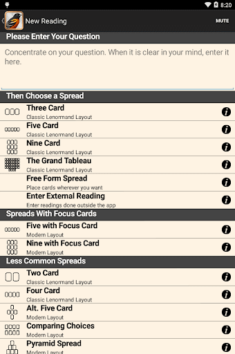 Screenshot of Gilded Reverie Lenormand