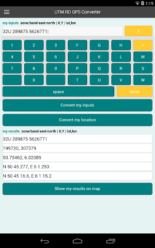 UTM RD GPS converter Screenshot