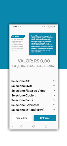 Setup [ORÇAMENTO] Screen 3