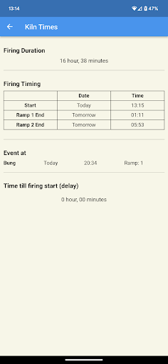 Kiln Firing Calculator Screen 2