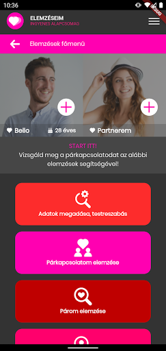 Android application Párkapcsolat elemzőrendszer screenshort