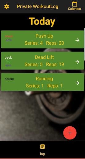 Android application Private Workout Log screenshort