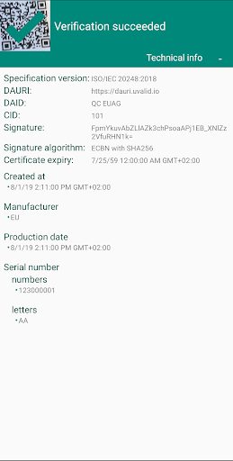 uValid DigSig Verifier Screen 3