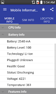 Mobile, SIM and Location Info Screenshot