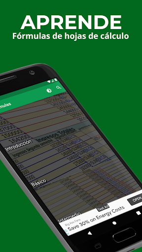 Android application Formulas Hoja de calculo screenshort
