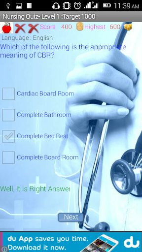 Nursing Quiz Screen 3