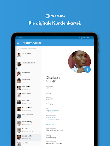 Android application studiolution Kundenkartei screenshort