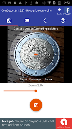 Android application CoinDetect for euro collectors screenshort