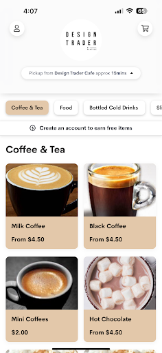 Android application Design Trader Cafe screenshort