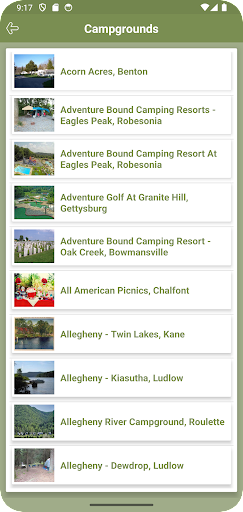 Pennsylvania Campgrounds Screen 3