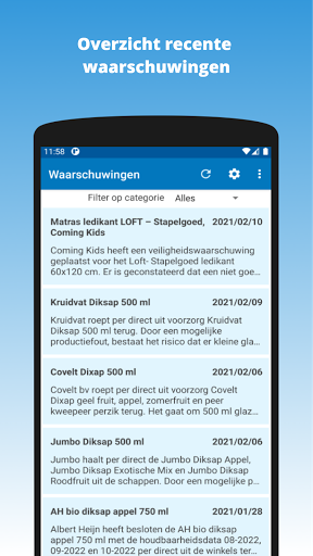 Android application Veiligheidswaarschuwingen screenshort