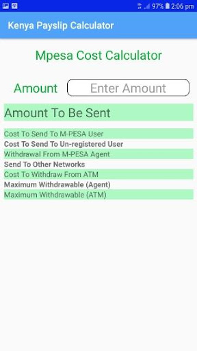 Android application Easy M-PESA Cost Calculator screenshort