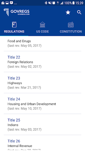 Govregs: US Constitution, laws Screen 2