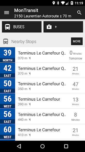 Android application Laval buses - MonTransit screenshort
