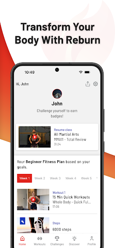 Android application Reburn: Fitness & Yoga App screenshort