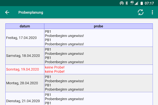 Android application Probenplanung screenshort