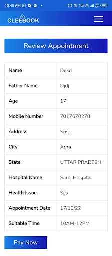 Cleebook -Hospital Booking App Screen 2