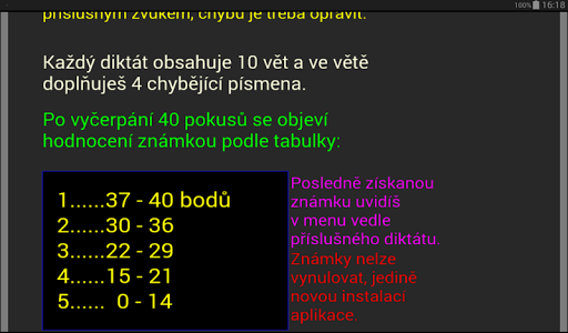 Android application Čj - diktáty pro 4. ročník ZŠ screenshort