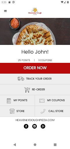 Android application Heavenly Dough Pizza screenshort