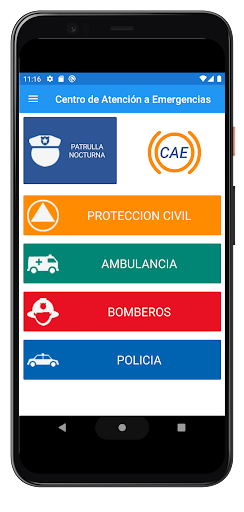 Android application Centro Atención Emergencia CAE screenshort