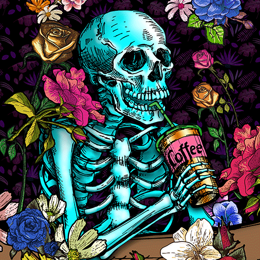 Skull Drinks Coffee -Wallpaper logo