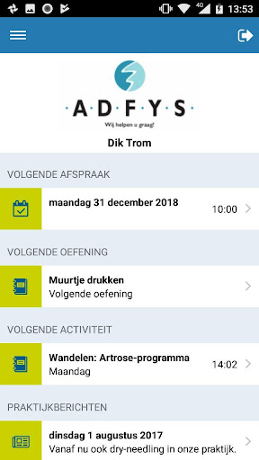 Android application Fysio Zorggroep Almere screenshort