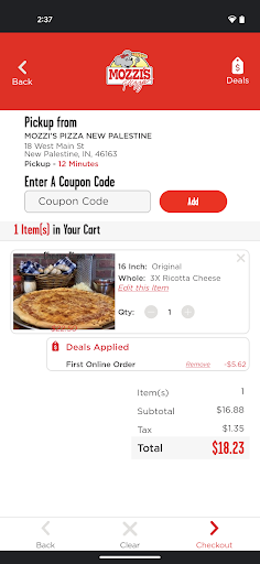Screenshot of Mozzi's Pizza