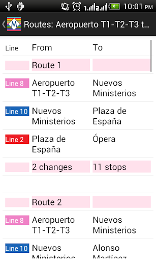 Madrid Metro Route Planner Screen 2